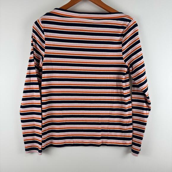 LOFT Women's Crew Neck Striped Long Sleeve Top - Navy, Orange, White - Picture 7 of 12